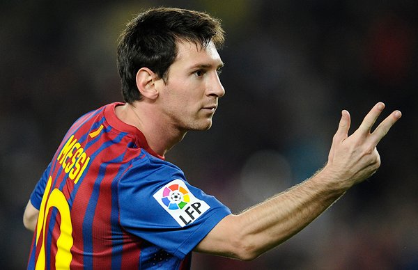 Messi celebra su hattrick contra el Mallorca