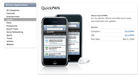 Apple lista QuickPWN en su web