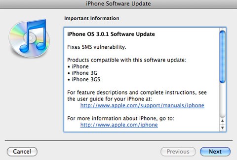 Apple lanza actualización de seguridad iPhone 3.0.1