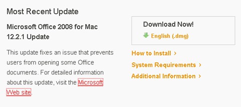 Disponible actualización de Microsoft Office 2008 para Mac