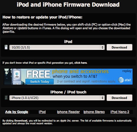 Encuentra el firmware para iPod o iPhone que necesites