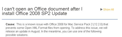 Actualización para el SP2 de Microsoft Office 2008 llegará en Agosto