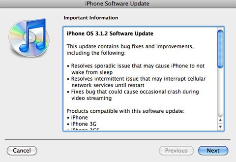 Disponible actualización del OS iPhone 3.1.2