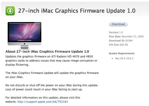 Actualización de firmware para el iMac de 27 pulgadas