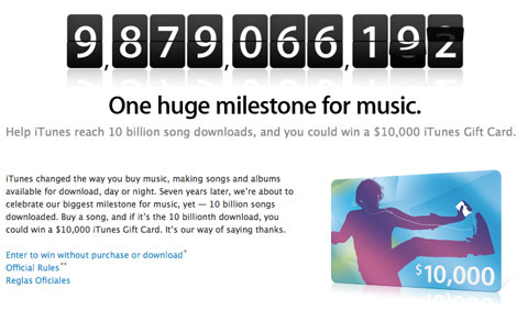 Apple se acerca a las diez mil millones de descargas de canciones