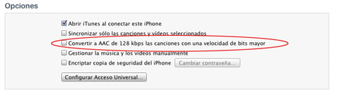 iTunes 9.1 incluye la función de transformar todas las pistas del iPod/iPhone a AAC 128Kbps