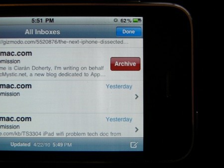 iPhone OS 4.0 añade la función de Archivar para Gmail