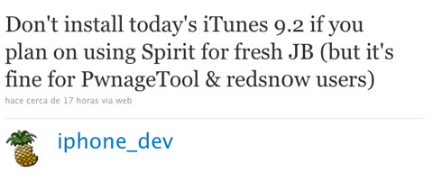 El jailbreak con Spirit no funciona con iTunes 9.2