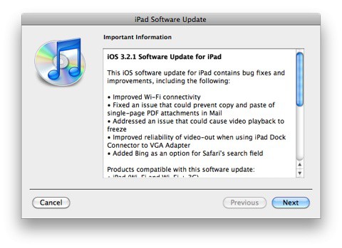 Disponible iOS 3.2.1 para el iPad