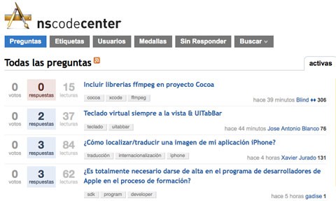 NSCodeCenter, comunidad de preguntas y respuestas para desarrolladores de Mac OS X e iOS