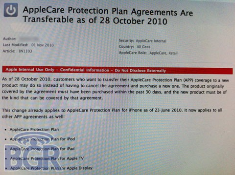 Apple permite transferir un Apple Care a nuevos productos