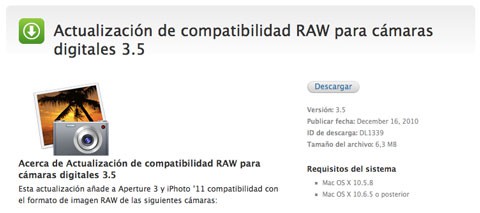 Actualización de compatibilidad RAW para cámaras digitales