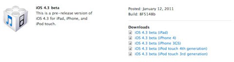 Apple libera la primera beta de iOS 4.3