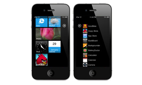 Un iPod Touch con una interface con aspecto Windows Phone 7