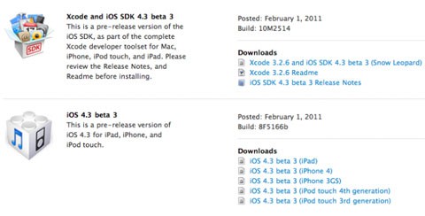 Apple libera iOS 4.3 beta 3 para los desarrolladores