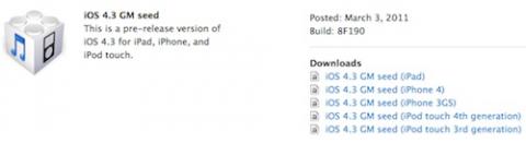 iOS 4.3 Golden Master entregada a los desarrolladores