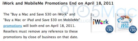 Apple elimina los descuentos en iWork y MobileMe al comprar un nuevo Mac