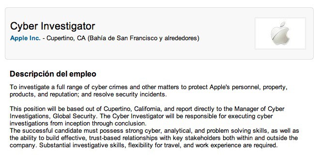 Apple busca un Cyber Investigador