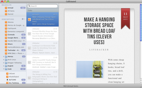 Caffeinated: un lector de RSS minimalista y elegante