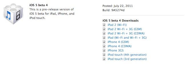 iOS 5 beta 4 ya está disponible para desarrolladores