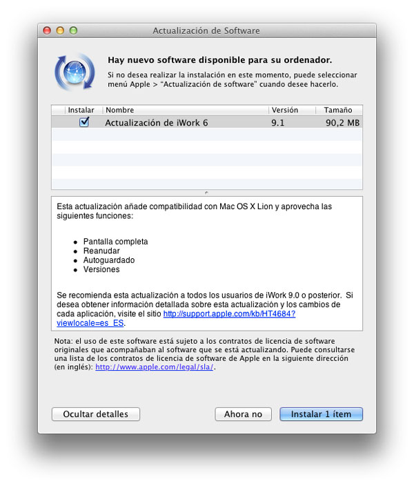 Apple actualiza iWork 09 a la versión 9.0.4