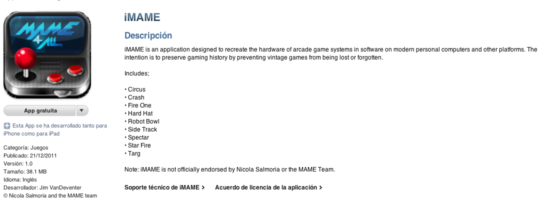 iMame, emulador arcade gratis en la App Store al menos de momento