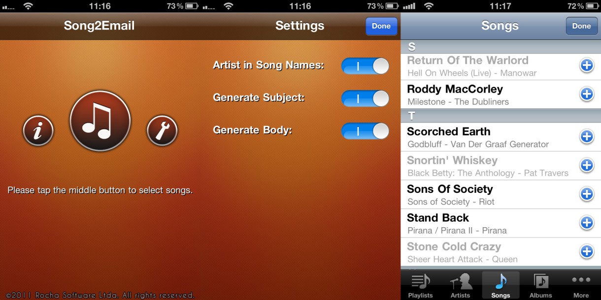 Song2Email, envía canciones por email desde tu iPhone, iPad o iPod Touch