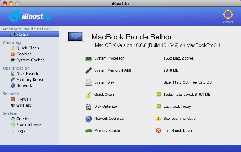 iBoostUp, mantenimiento y optimización para el Mac