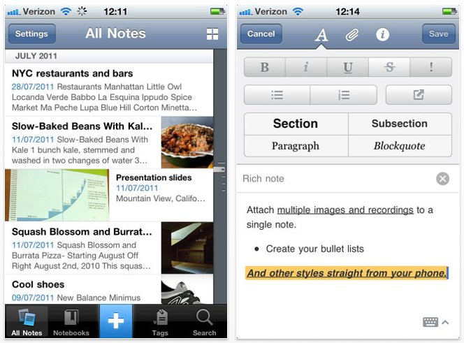 Evernote mejora su edición de notas para el iPhone