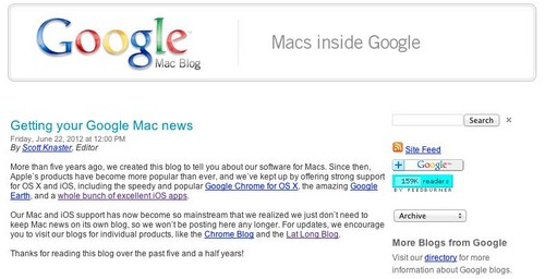 Google cierra su blog dedicado al Mac