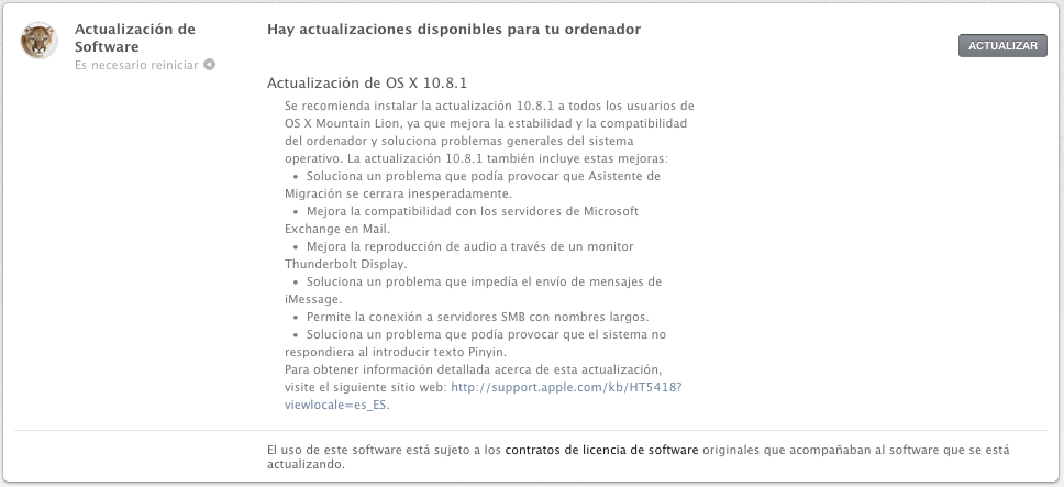 Mountain Lion se actualiza a su versión 10.8.1