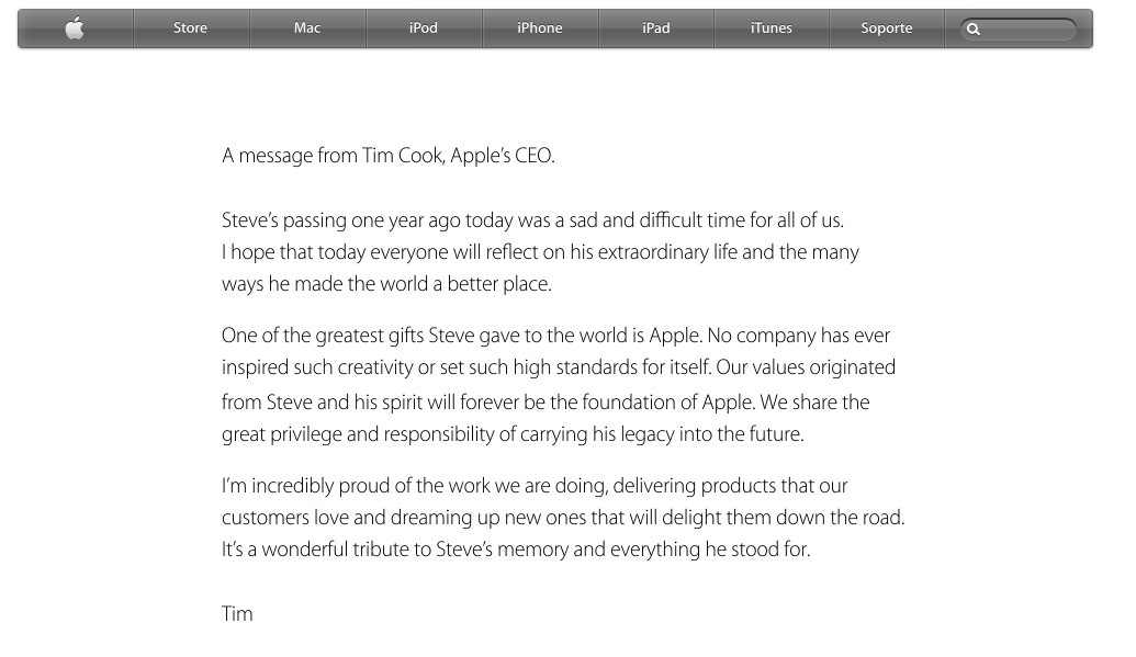 Apple rinde homenaje a Steve Jobs en su página web