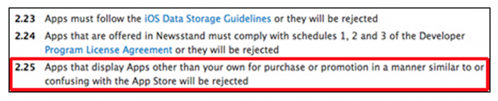 Una nueva cláusula en la App Store rechaza aplicaciones que promocionen otras aplicaciones