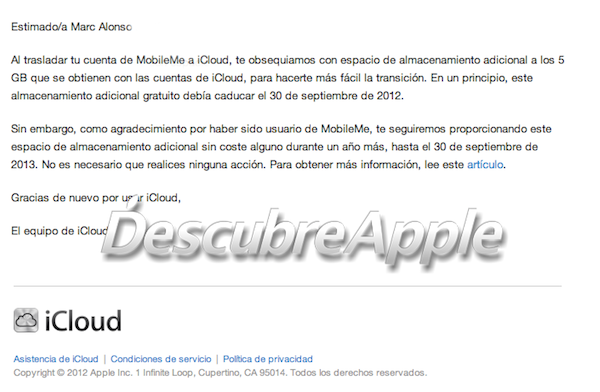 Apple regala 20 GB en iCloud a los usuarios de MobileMe hasta 2013