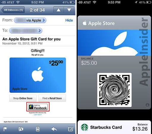 Apple ofrece tarjetas regalo compatibles con Passbook