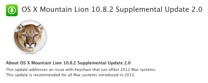 Apple lanza una segunda actualización ‘suplementaria’ para OS X Mountain Lion 10.8.2