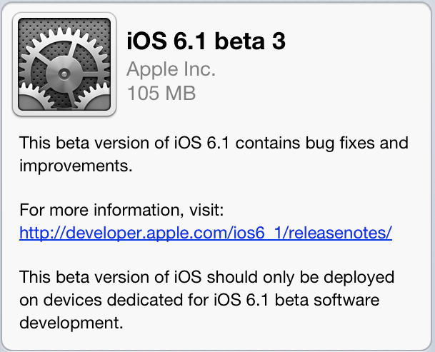 La tercera beta de iOS 6.1 ya está en manos de los desarrolladores