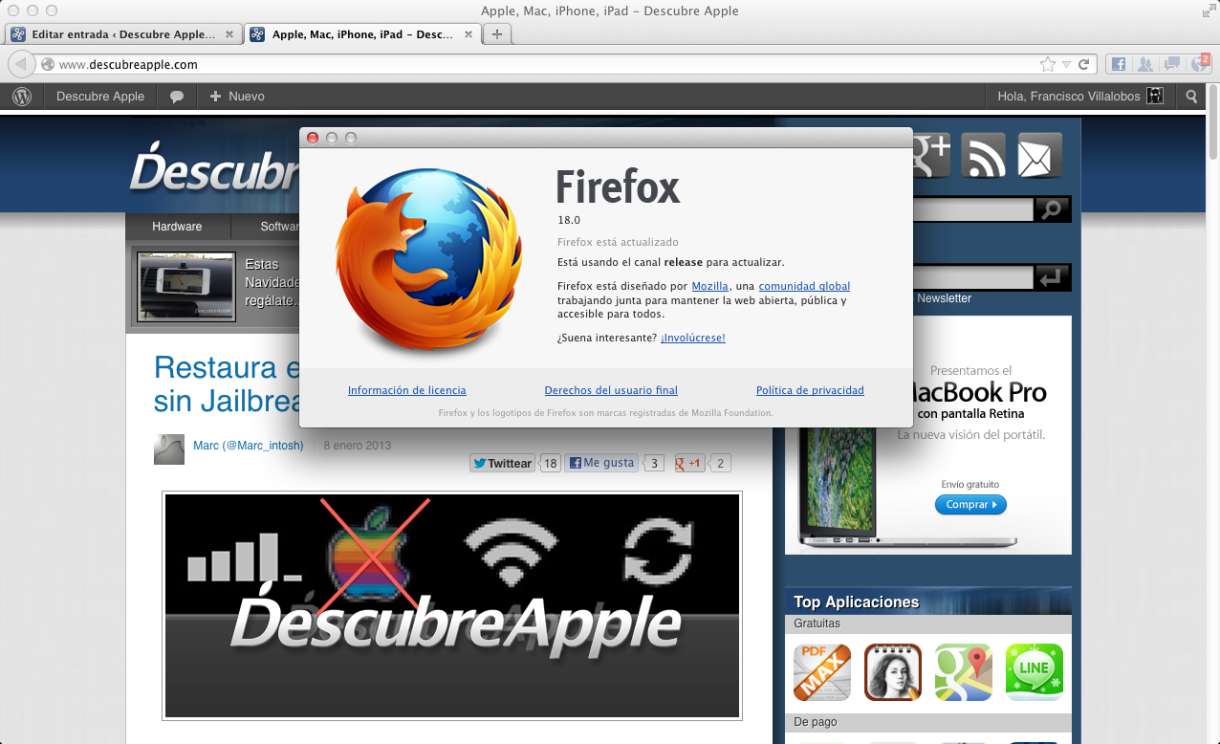 Firefox 18 ya está disponible, ahora con soporte para pantallas Retina
