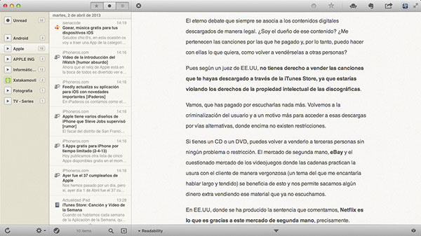 Reeder se prepara para el cierre de Google Reader