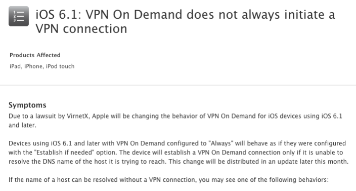 Apple obligada a cambiar su conexión VPN en iOS debido a una demanda