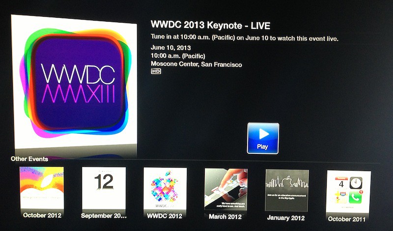 Apple ofrecerá el vídeo en directo de la Keynote de la WWDC 2013 a través del Apple TV