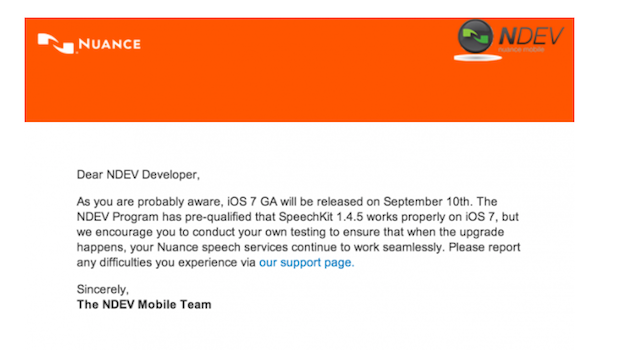 Los desarrolladores de Nuance confirman iOS 7 para el próximo 10 de Septiembre
