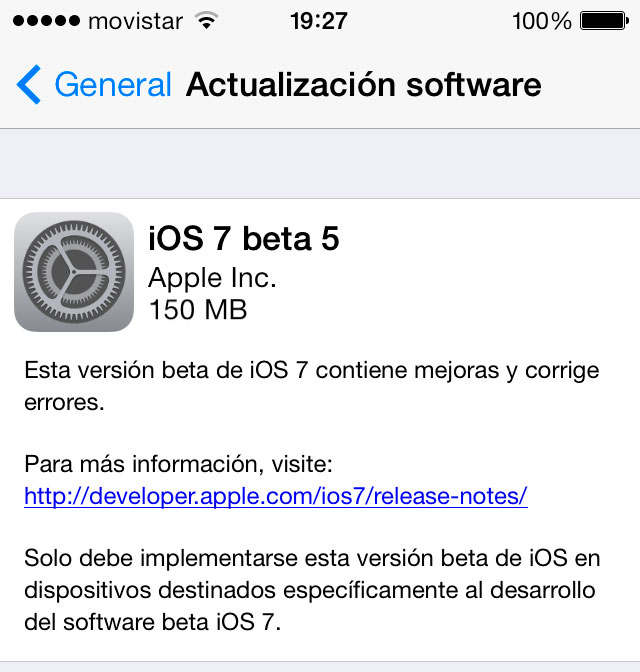 iOS 7 Beta 5 disponible para desarrolladores