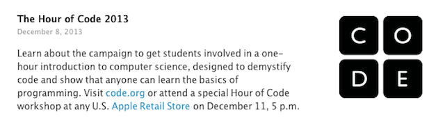 Apple se involucra en la campaña estudiantil «Hour of Code»