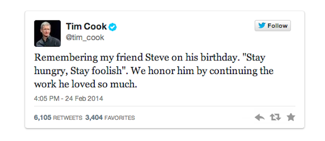 Tim Cook homenajea el 59 cumpleaños de Steve Jobs: Hay que seguir hambrientos y locos