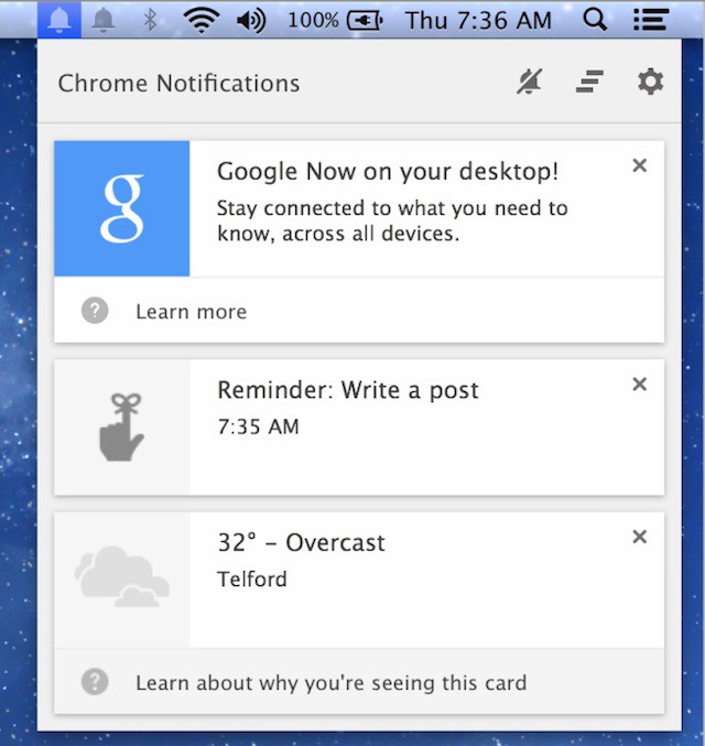 Las notificaciones de Google Now disponibles en Chrome para OS X