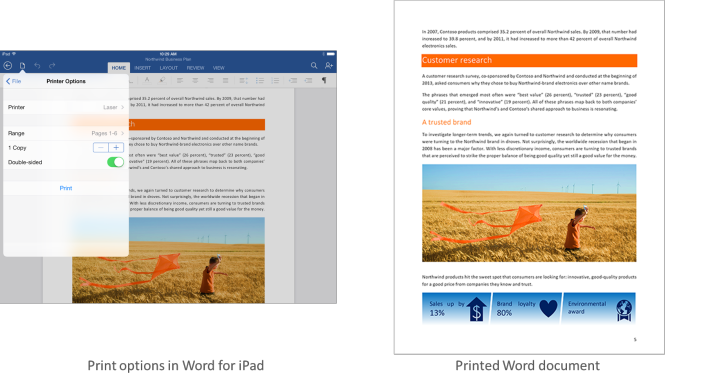 Ya puedes imprimir documentos desde Office para iPad