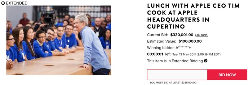 La cuenta de la cena con Tim Cook sale por 330.000 dólares