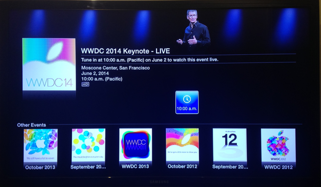 El canal de Eventos de Apple para el Apple TV disponible a tiempo para la Keynote de hoy