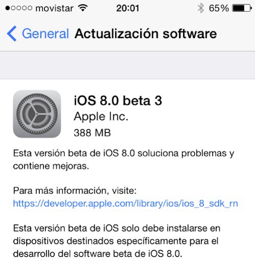 Ya disponible la tercera beta de iOS 8 para desarrolladores